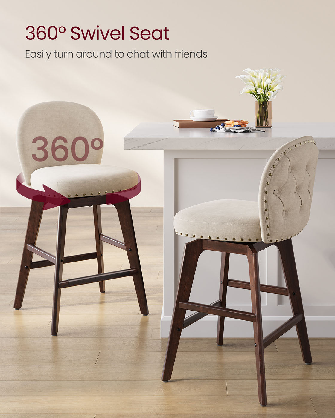 Bar Stools Set of 2 with Chenille Fabric
