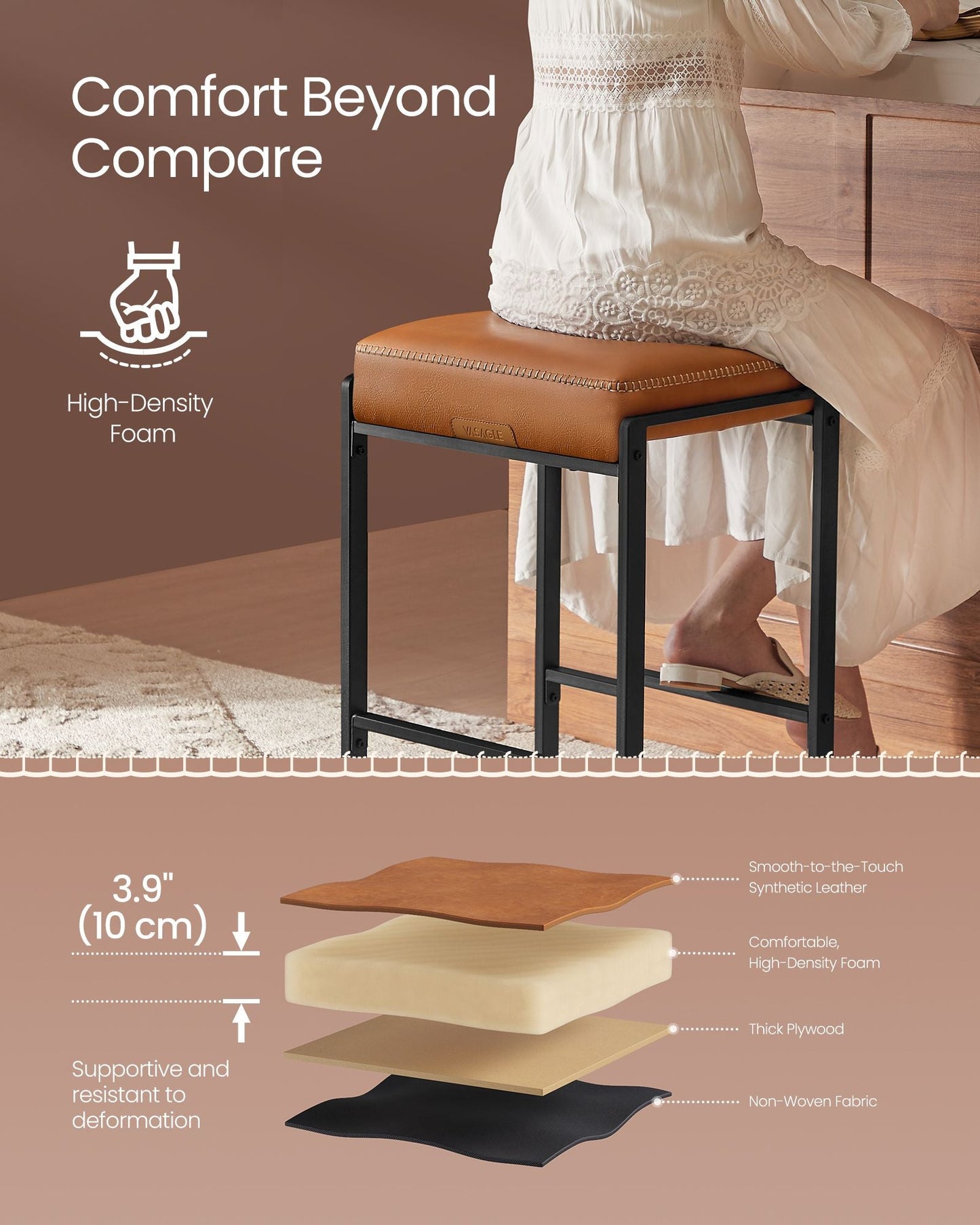 EKHO Collection Bar Stools Set of 3, Caramel Brown