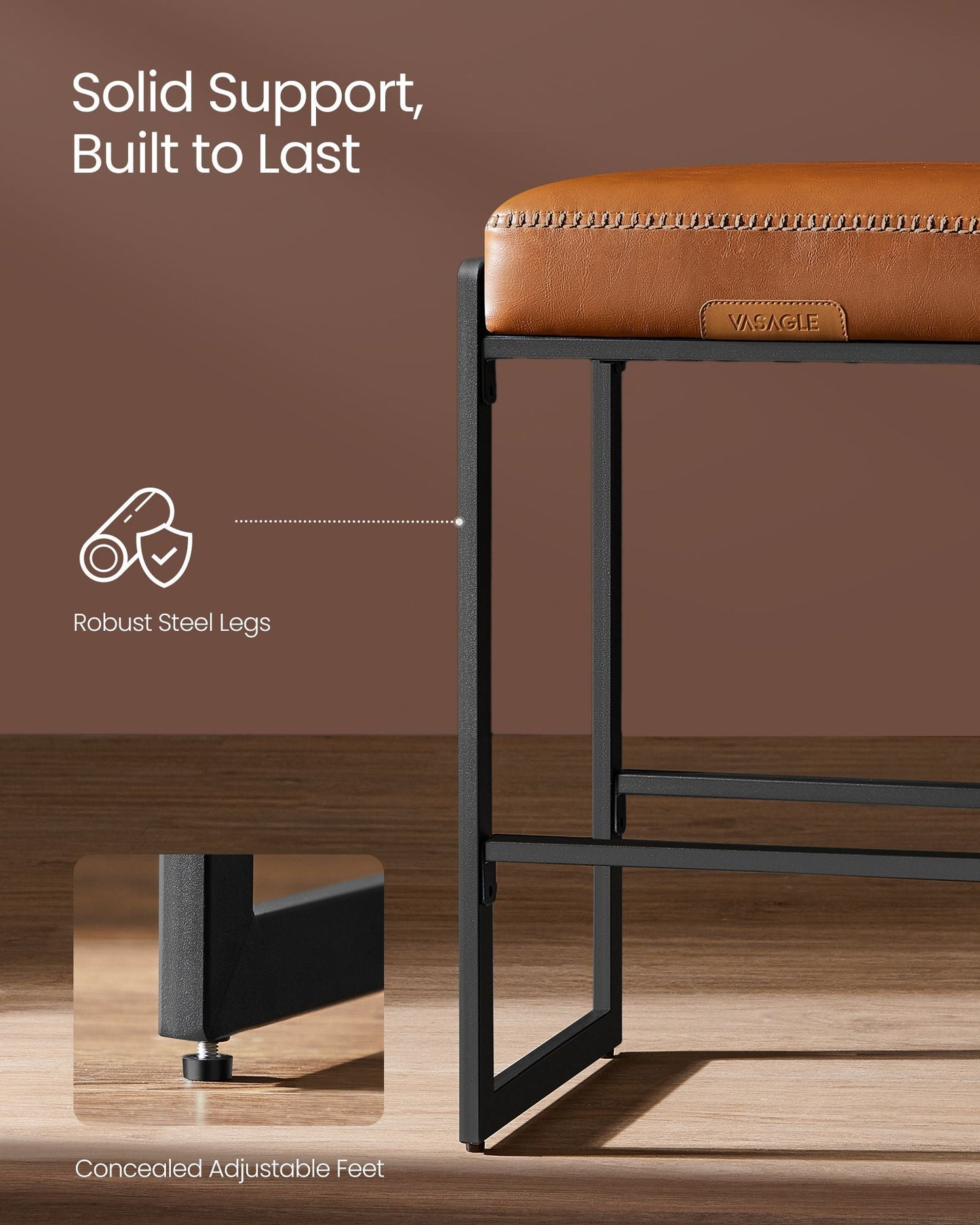 EKHO Collection Bar Stools Set of 3, Caramel Brown