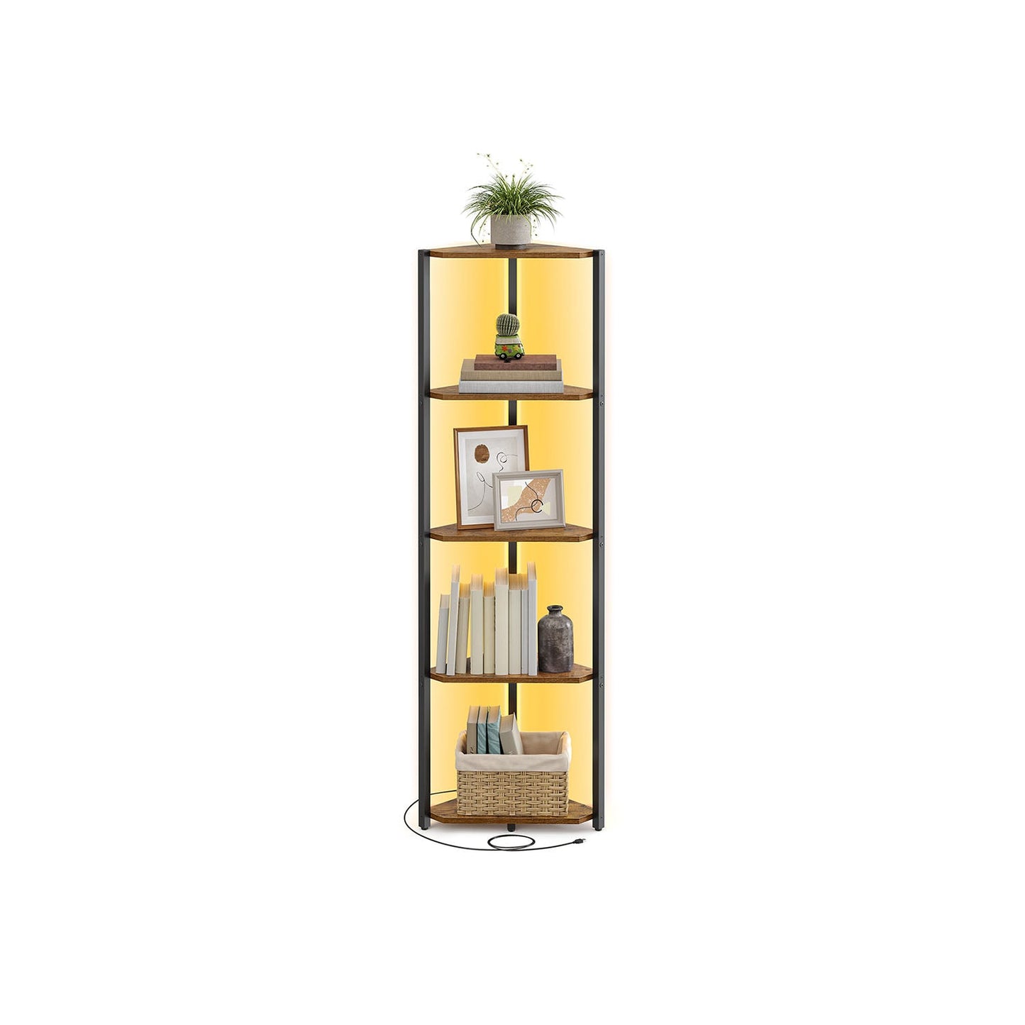 5-Tier Corner Bookshel with LED Lights