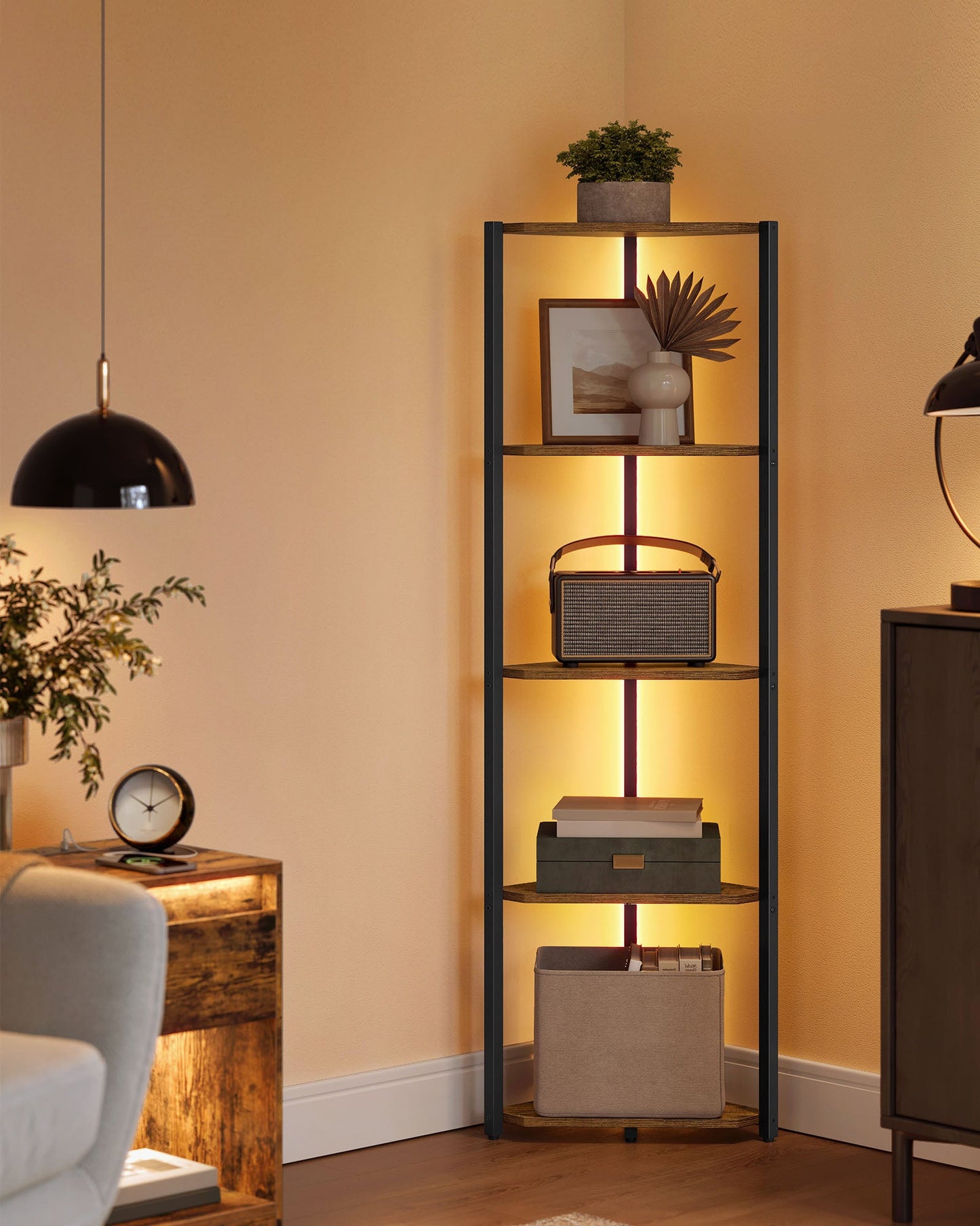 5-Tier Corner Bookshel with LED Lights