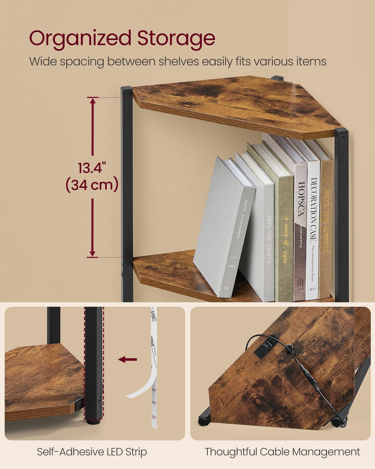 5-Tier Corner Bookshel with LED Lights