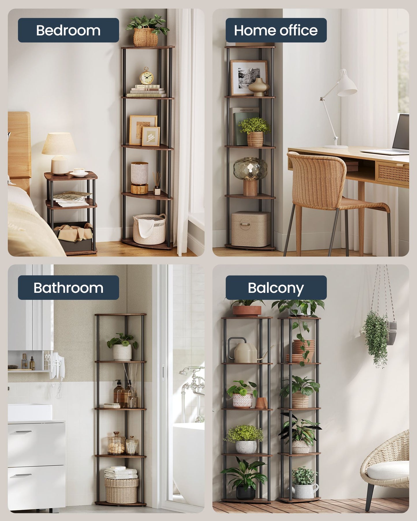 Corner Shelf, Superfast Toolless Assembly, 5-Tier Corner Standing Shelf, Corner Shelf Stand