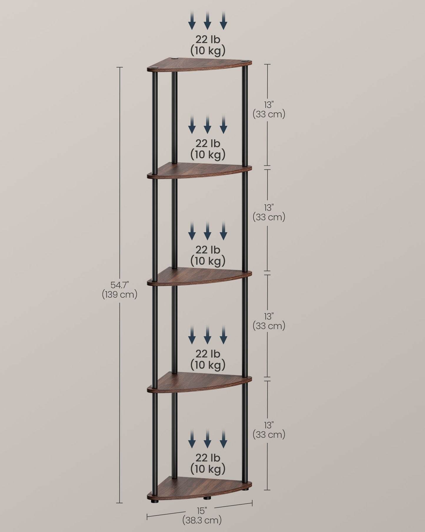 Corner Shelf, Superfast Toolless Assembly, 5-Tier Corner Standing Shelf, Corner Shelf Stand