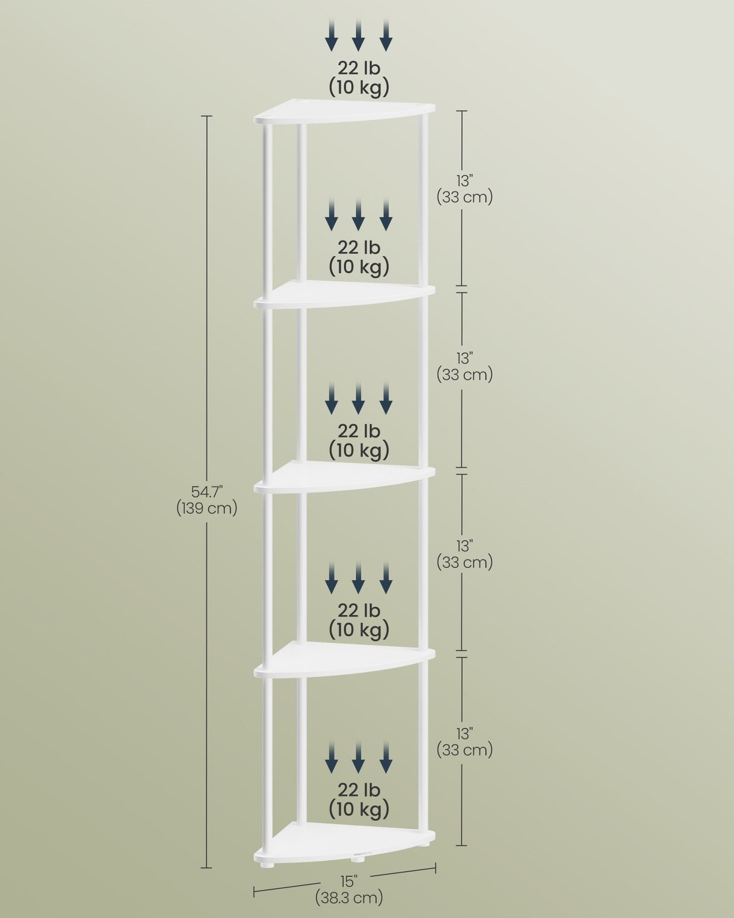 Corner Shelf, Superfast Toolless Assembly, 5-Tier Corner Standing Shelf, Corner Shelf Stand