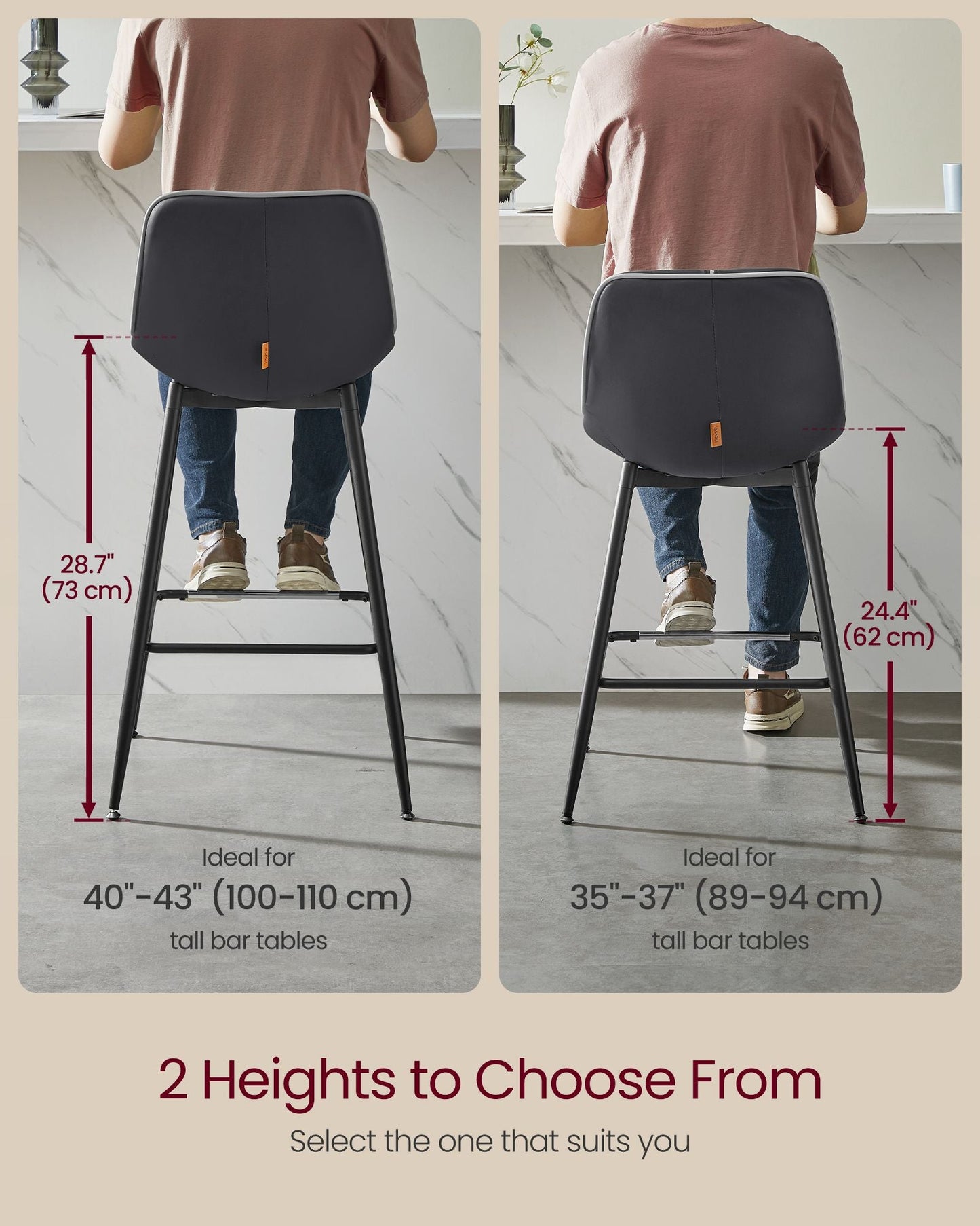 Bar Height Bar Stools with Back Set of 2