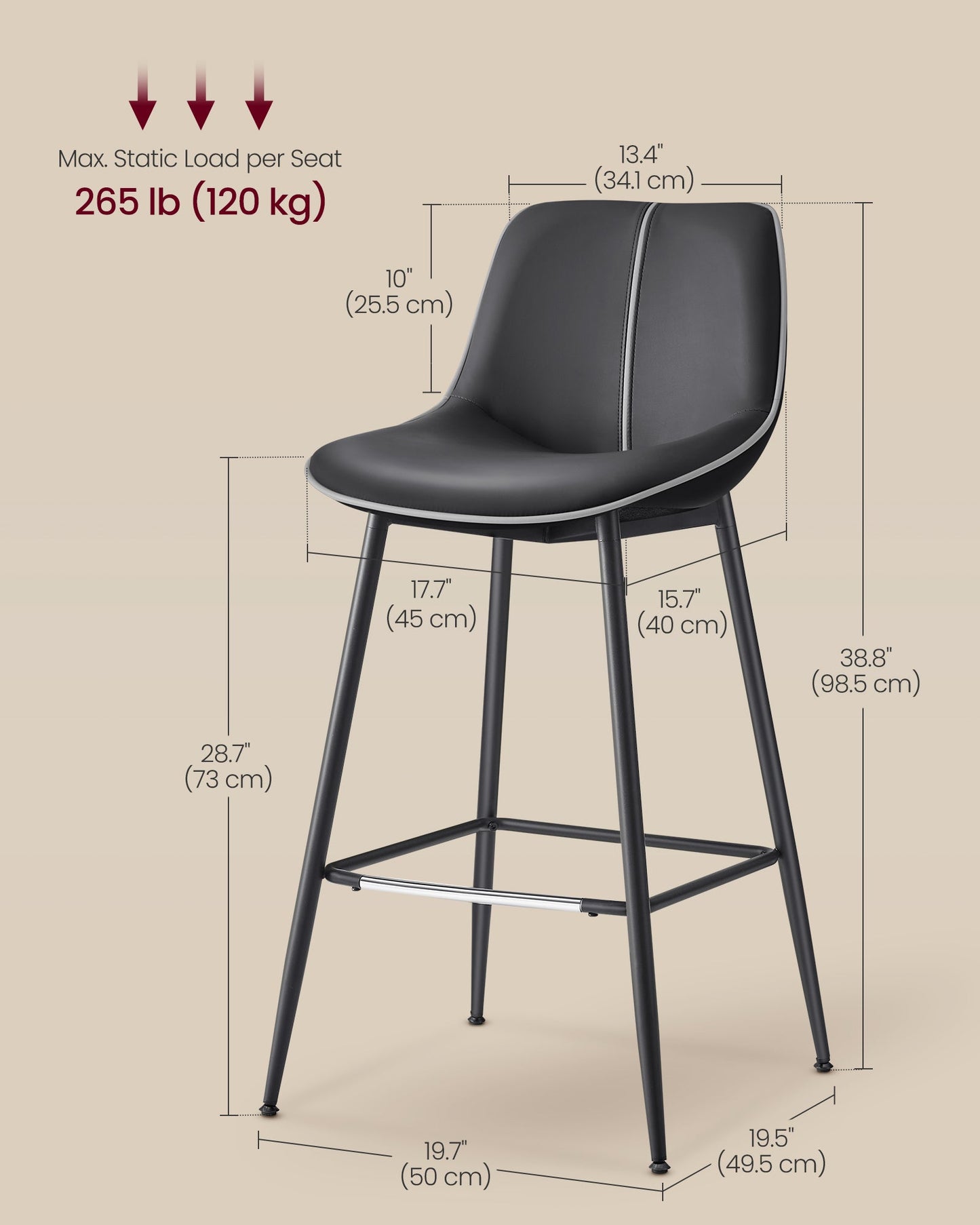 Bar Height Bar Stools with Back Set of 2