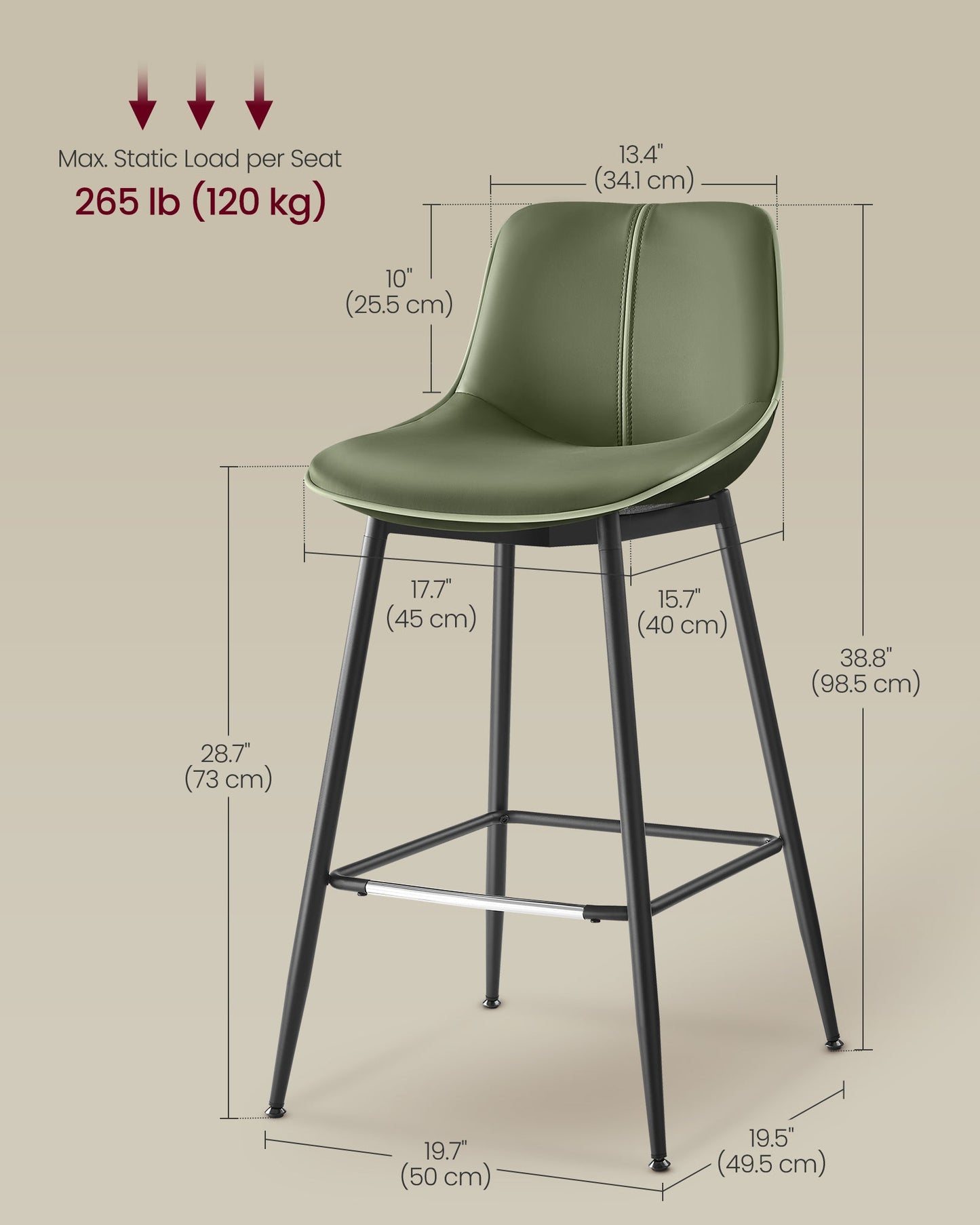 Bar Height Bar Stools with Back Set of 2