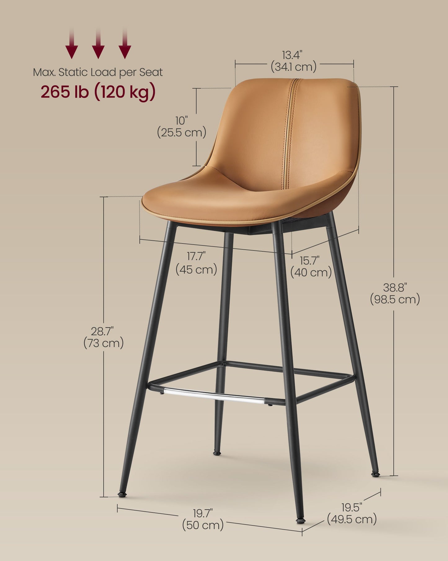 Bar Height Bar Stools with Back Set of 2