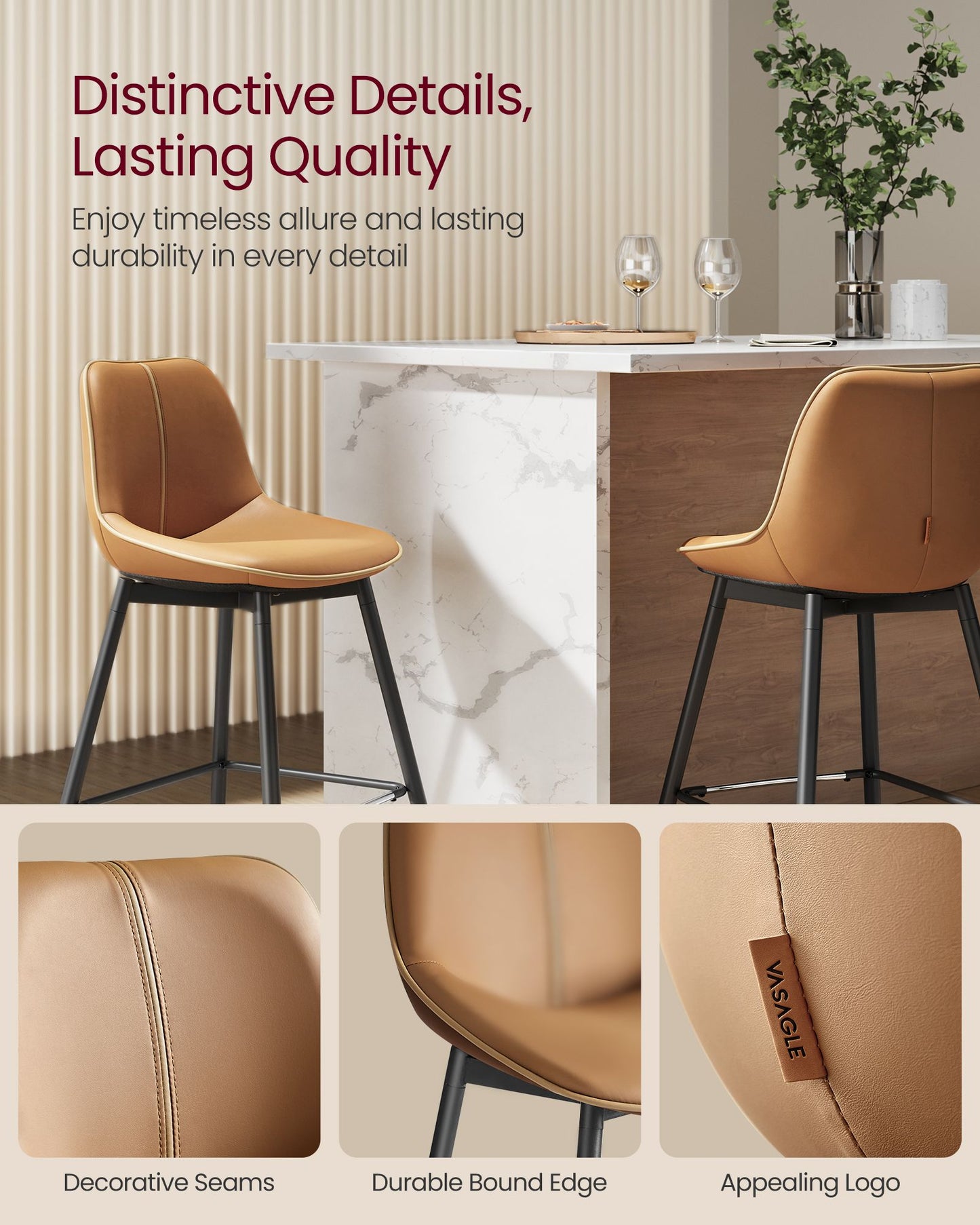 Bar Height Bar Stools with Back Set of 2