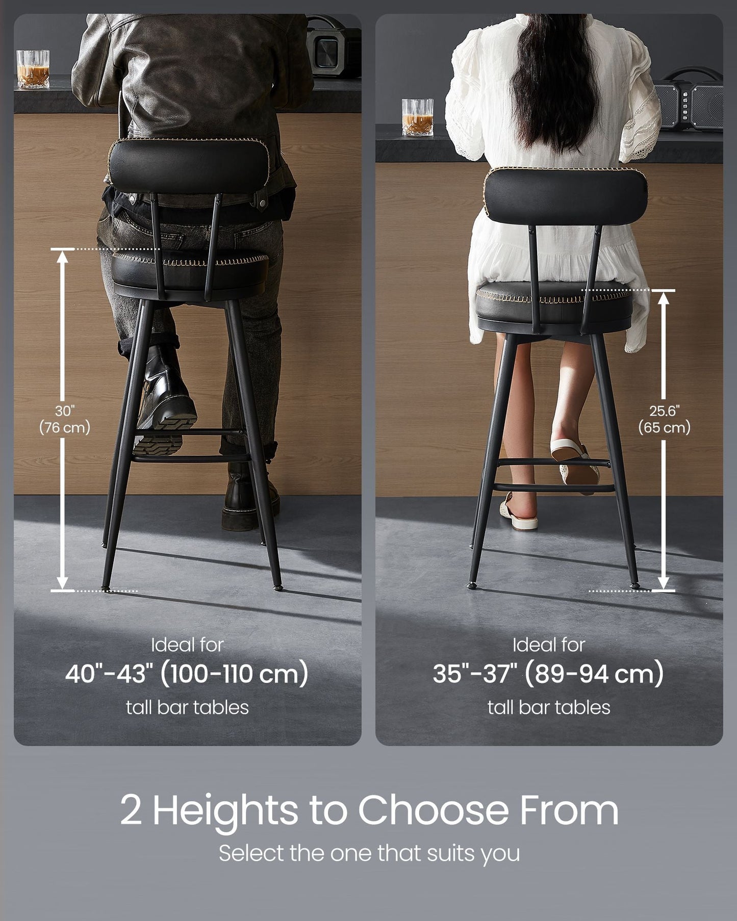 EKHO Collection - Swivel Bar Stools with Backs, 30-Inch Tall