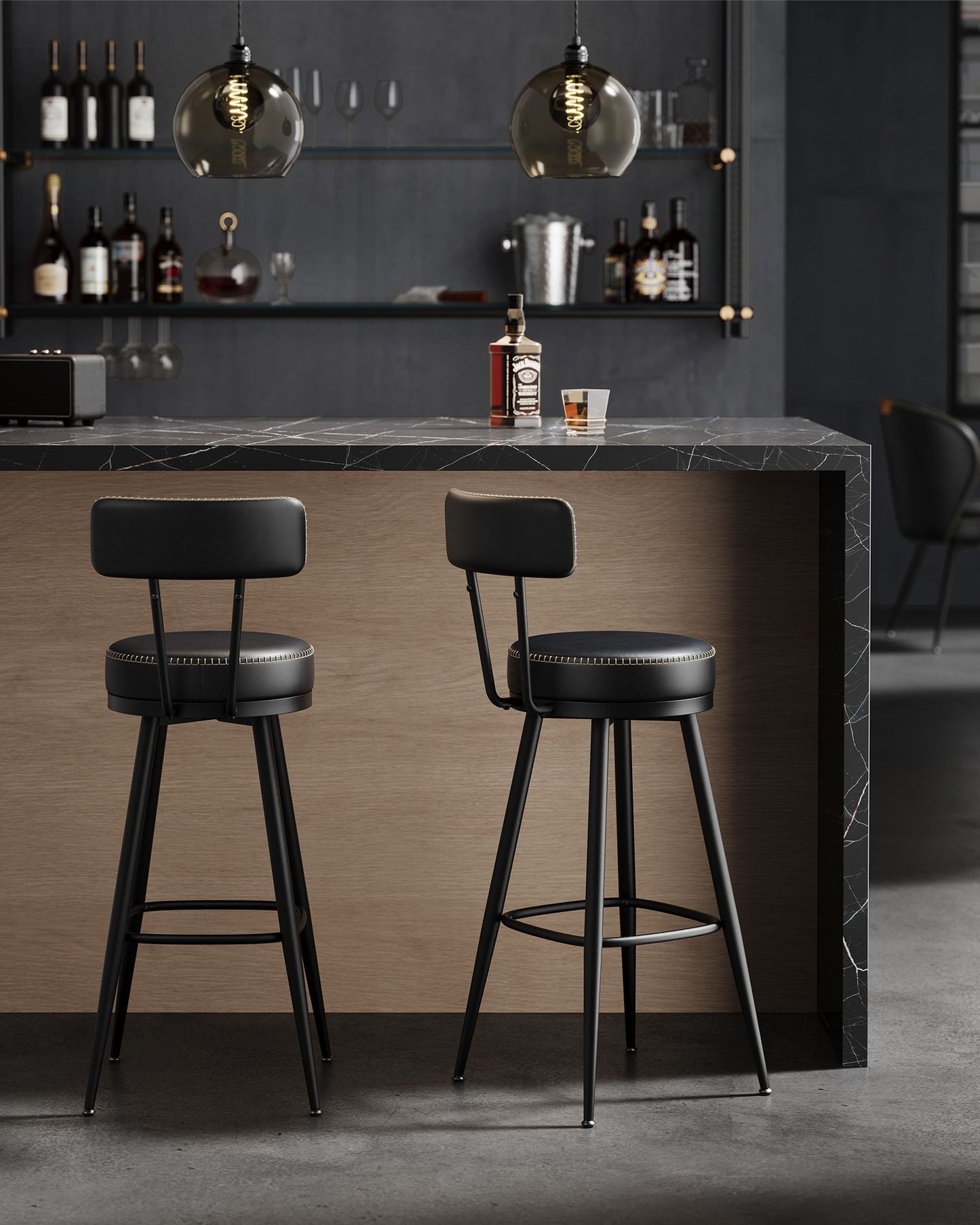 EKHO Collection - Swivel Bar Stools with Backs, 30-Inch Tall