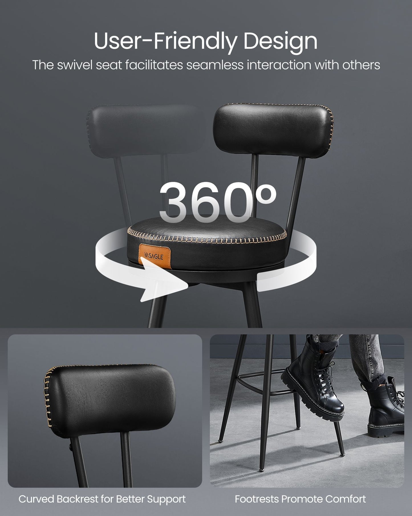 EKHO Collection - Swivel Bar Stools with Backs, 30-Inch Tall