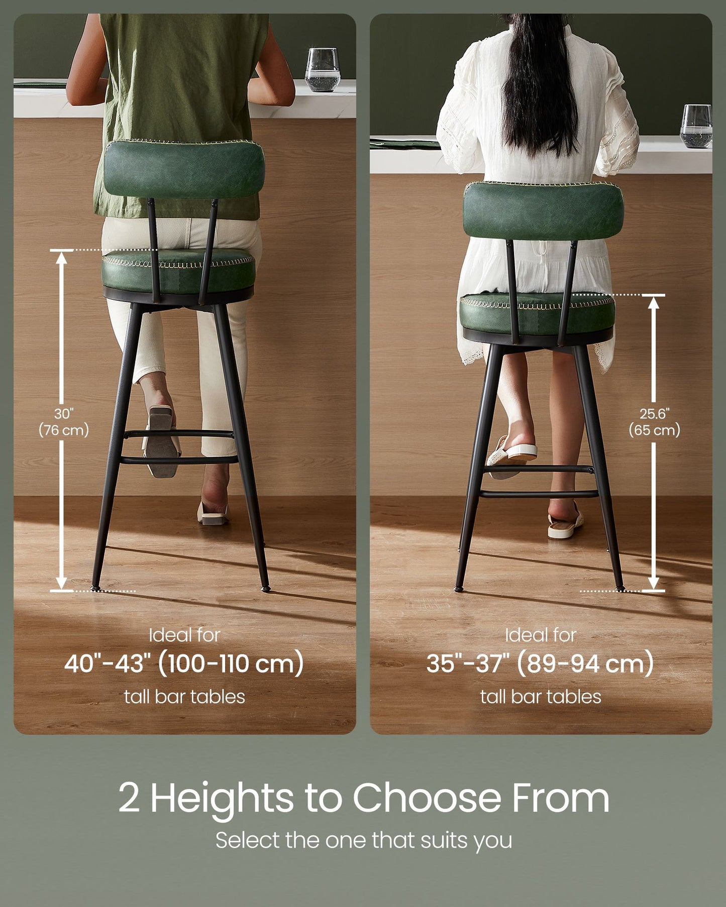 EKHO Collection - Swivel Bar Stools with Backs, 30-Inch Tall