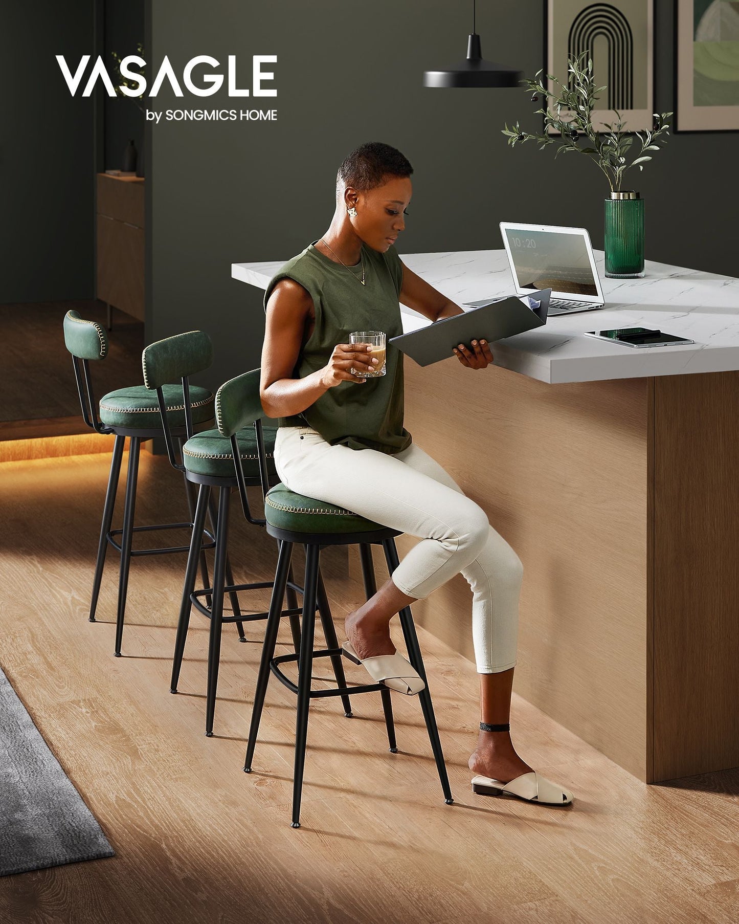EKHO Collection - Swivel Bar Stools with Backs, 30-Inch Tall
