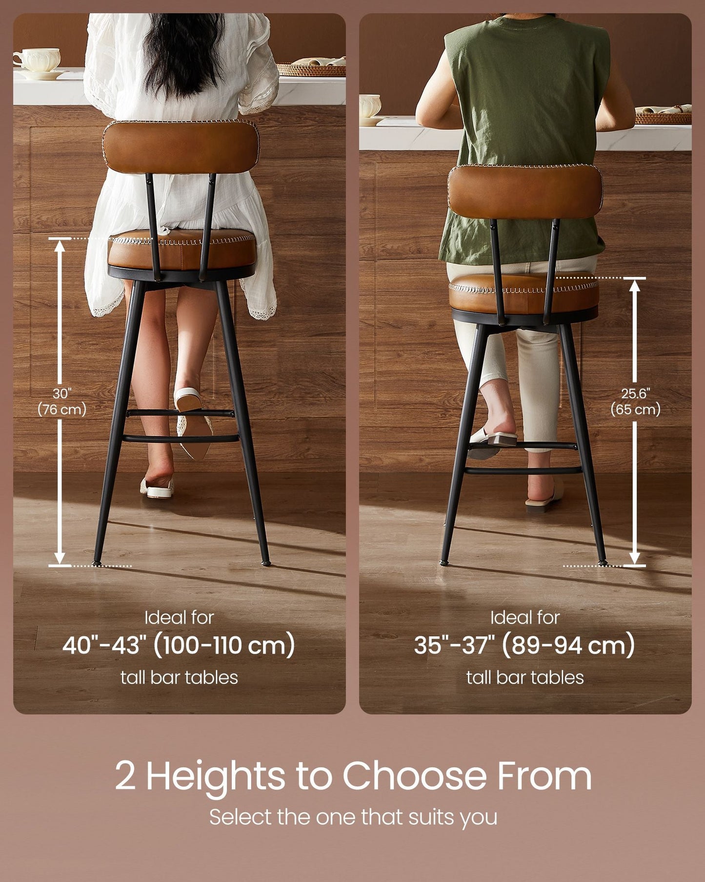 EKHO Collection - Swivel Bar Stools with Backs, 30-Inch Tall