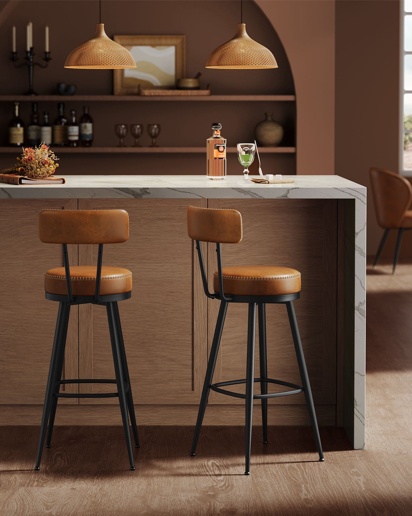 EKHO Collection - Swivel Bar Stools with Backs, 30-Inch Tall