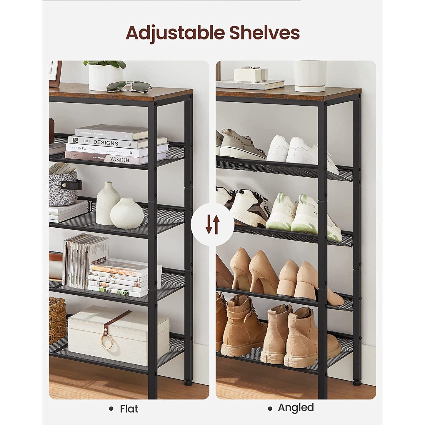 5-Tier Shoe Rack with Storage Shelves and Spacious Top