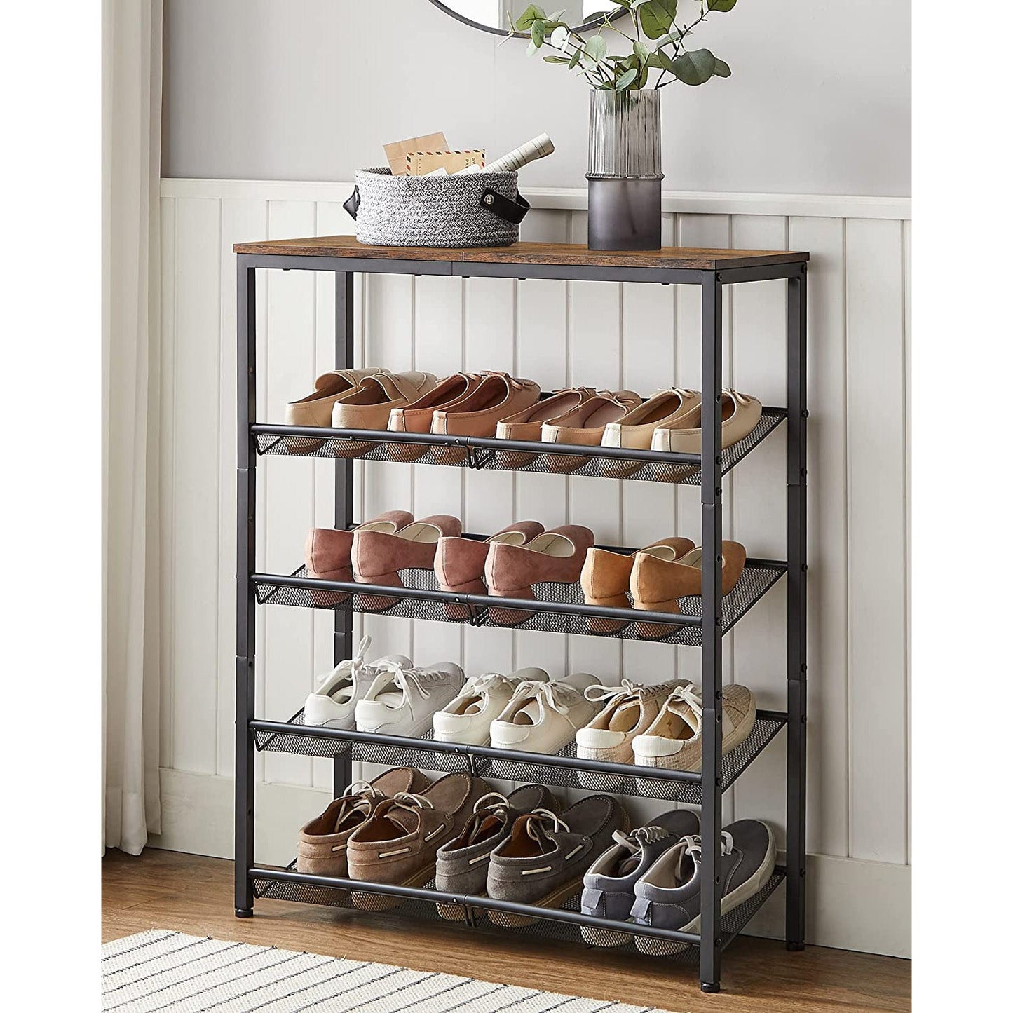5-Tier Shoe Rack with Storage Shelves and Spacious Top