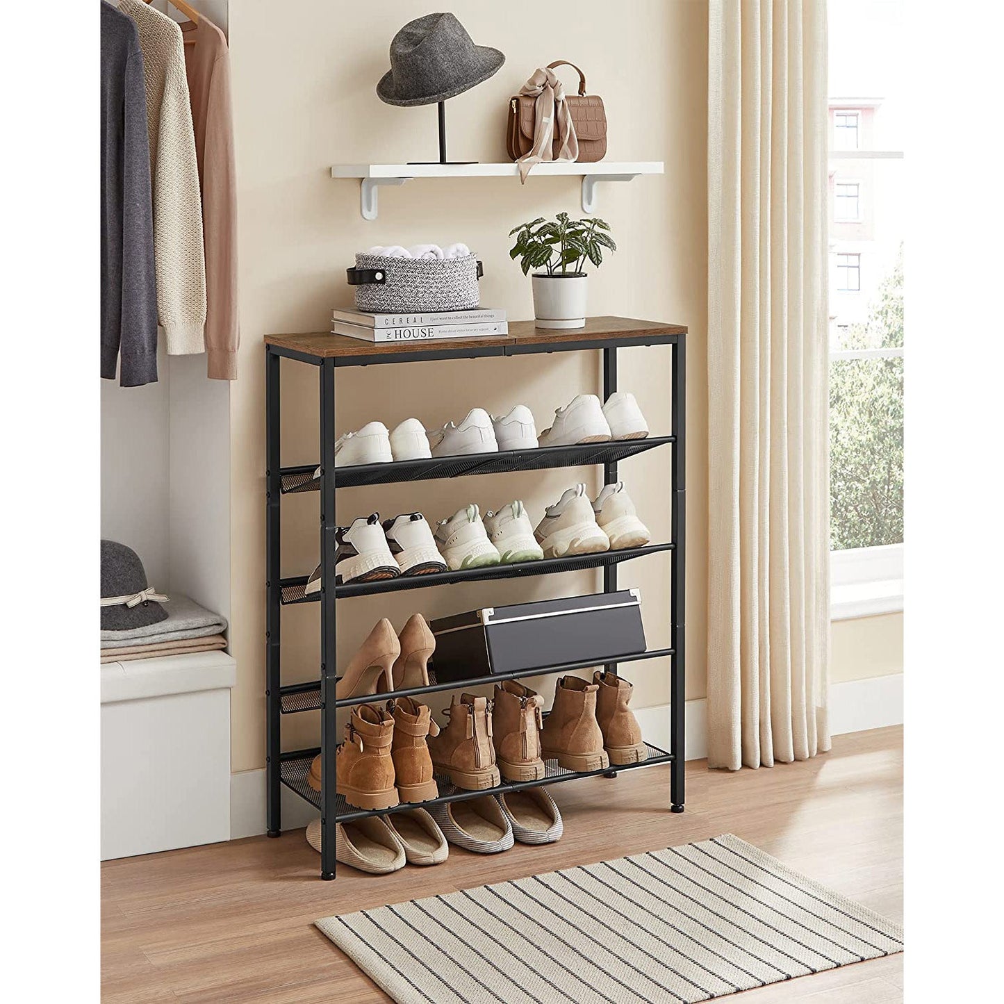 5-Tier Shoe Rack with Storage Shelves and Spacious Top
