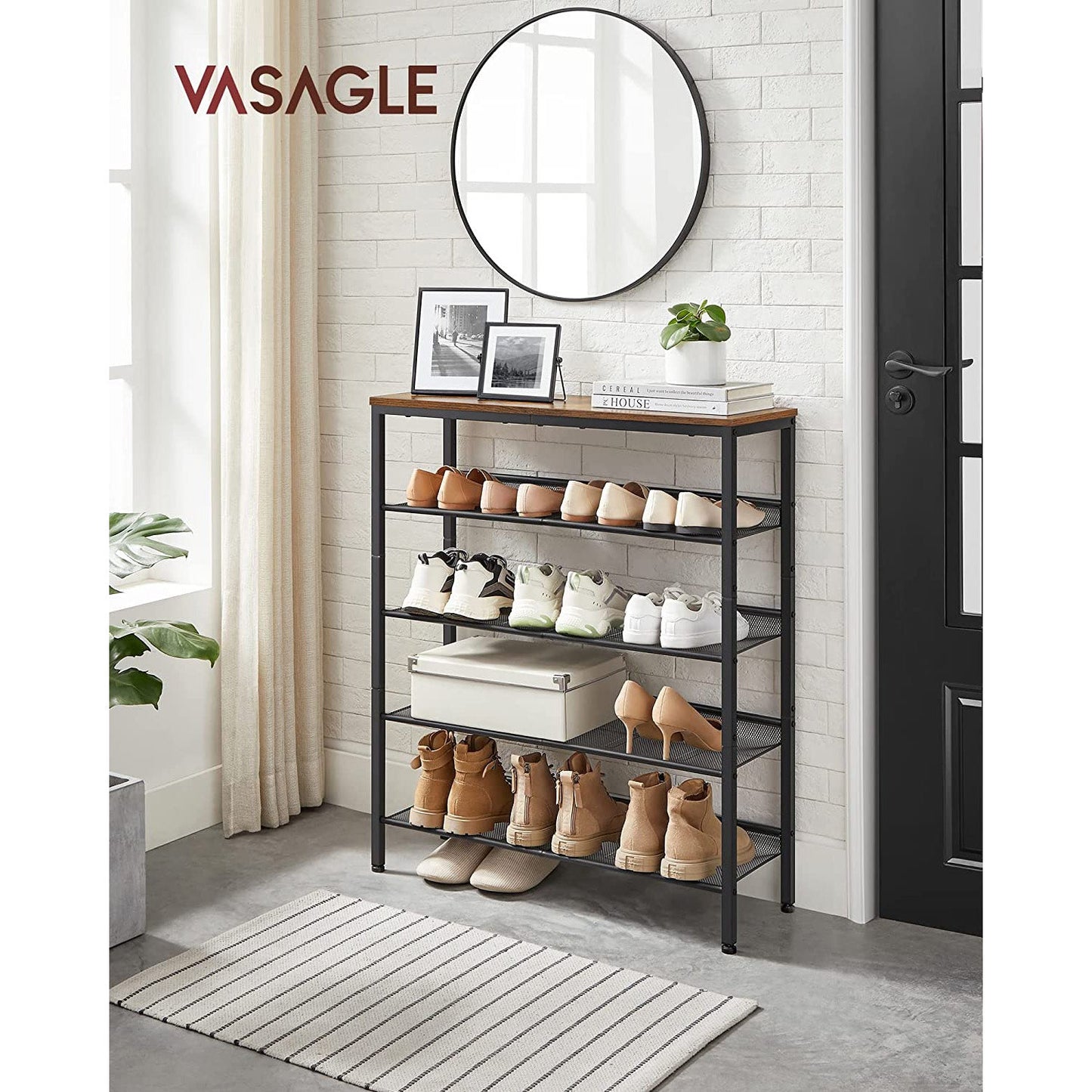 5-Tier Shoe Rack with Storage Shelves and Spacious Top