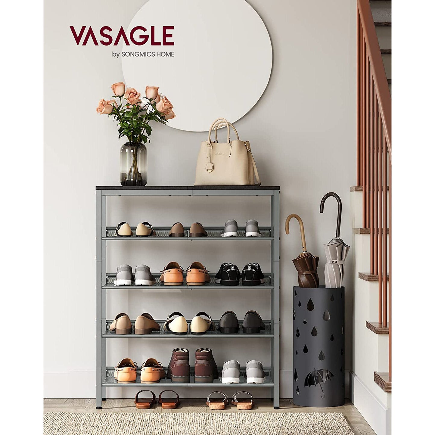 5-Tier Shoe Rack with Storage Shelves and Spacious Top