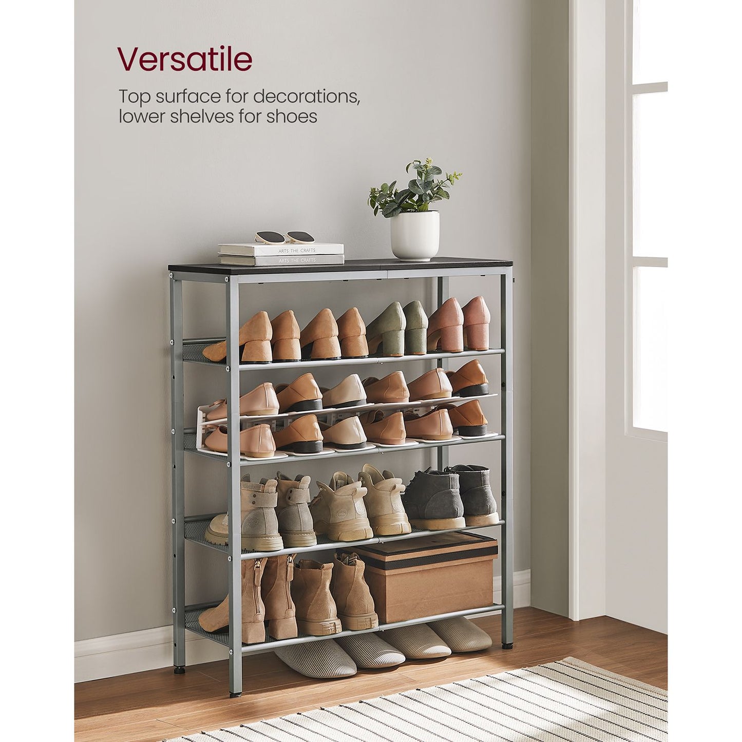 5-Tier Shoe Rack with Storage Shelves and Spacious Top