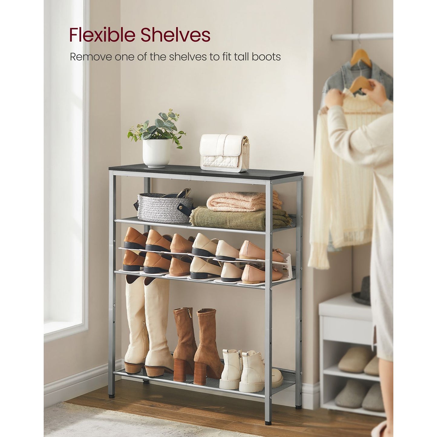 5-Tier Shoe Rack with Storage Shelves and Spacious Top