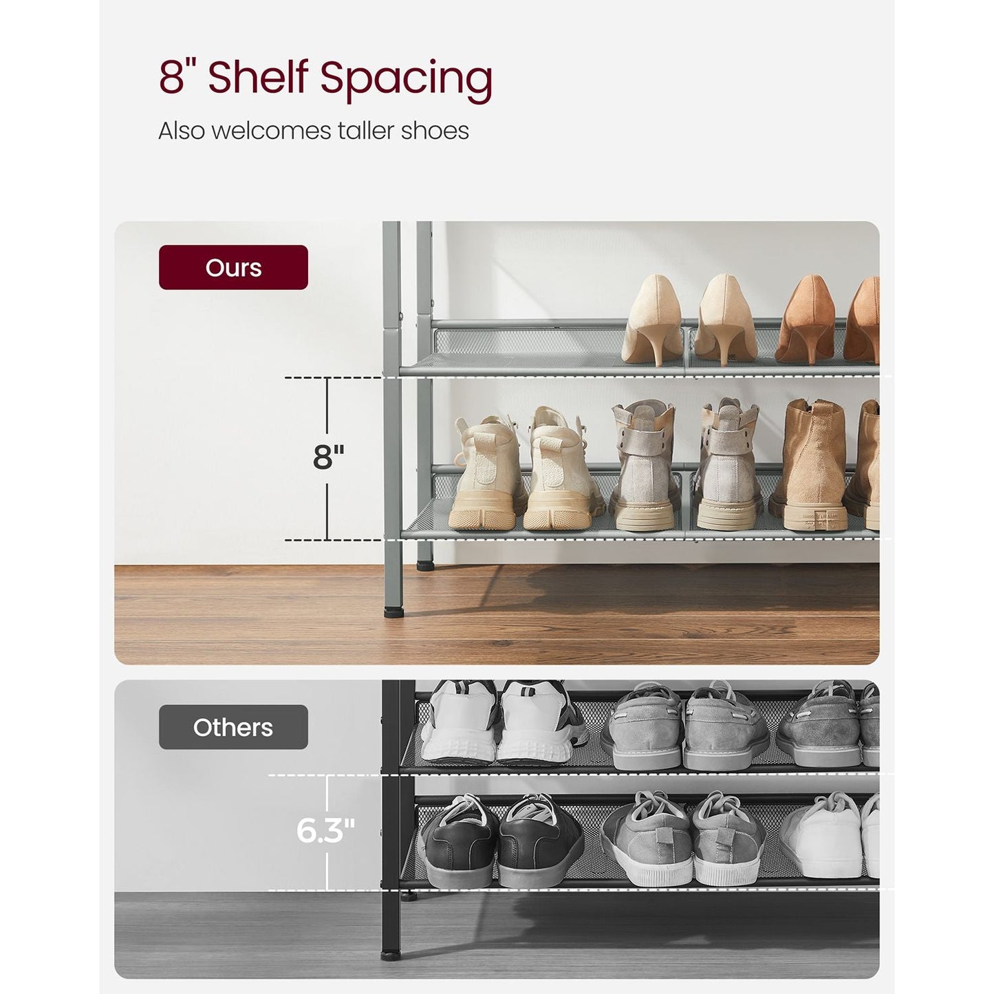 5-Tier Shoe Rack with Storage Shelves and Spacious Top