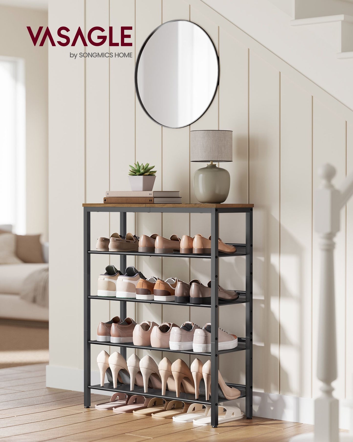 5-Tier Shoe Rack with Storage Shelves and Spacious Top