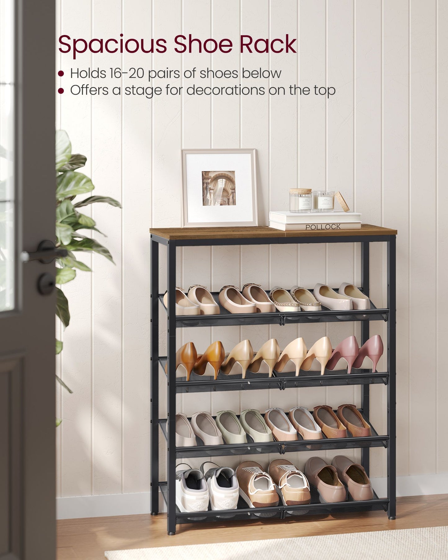 5-Tier Shoe Rack with Storage Shelves and Spacious Top