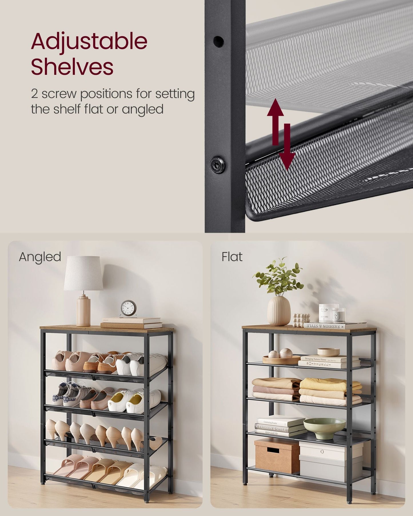 5-Tier Shoe Rack with Storage Shelves and Spacious Top