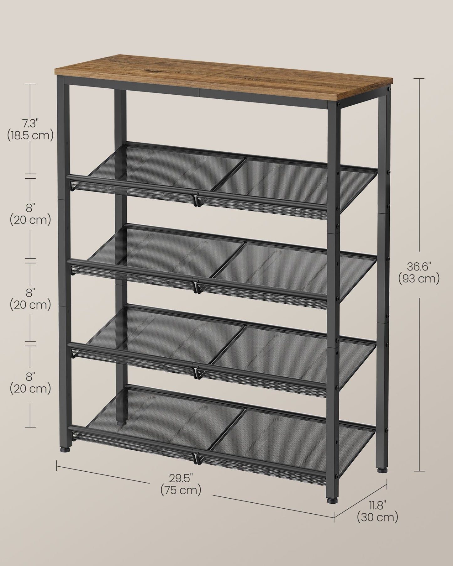 5-Tier Shoe Rack with Storage Shelves and Spacious Top
