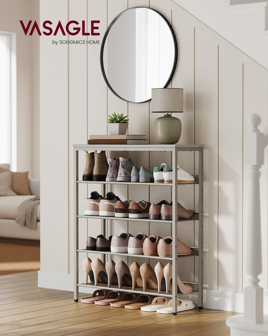 5-Tier Shoe Rack with Storage Shelves and Spacious Top