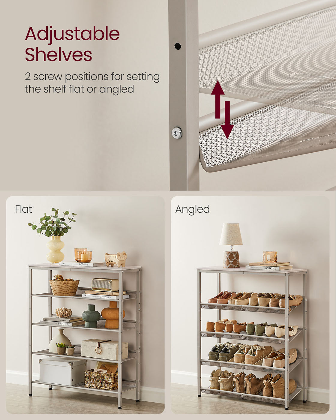 5-Tier Shoe Rack with Storage Shelves and Spacious Top