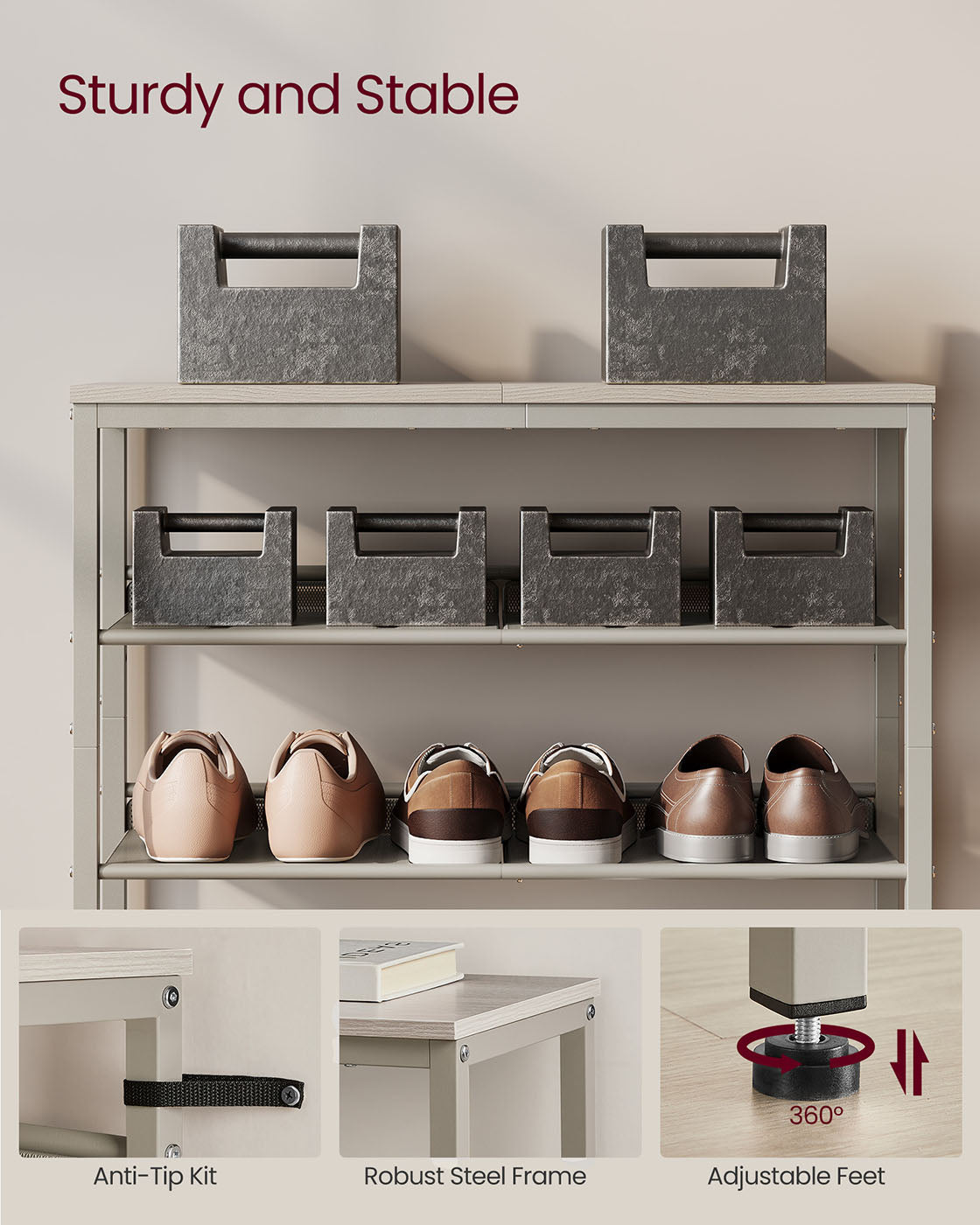 5-Tier Shoe Rack with Storage Shelves and Spacious Top