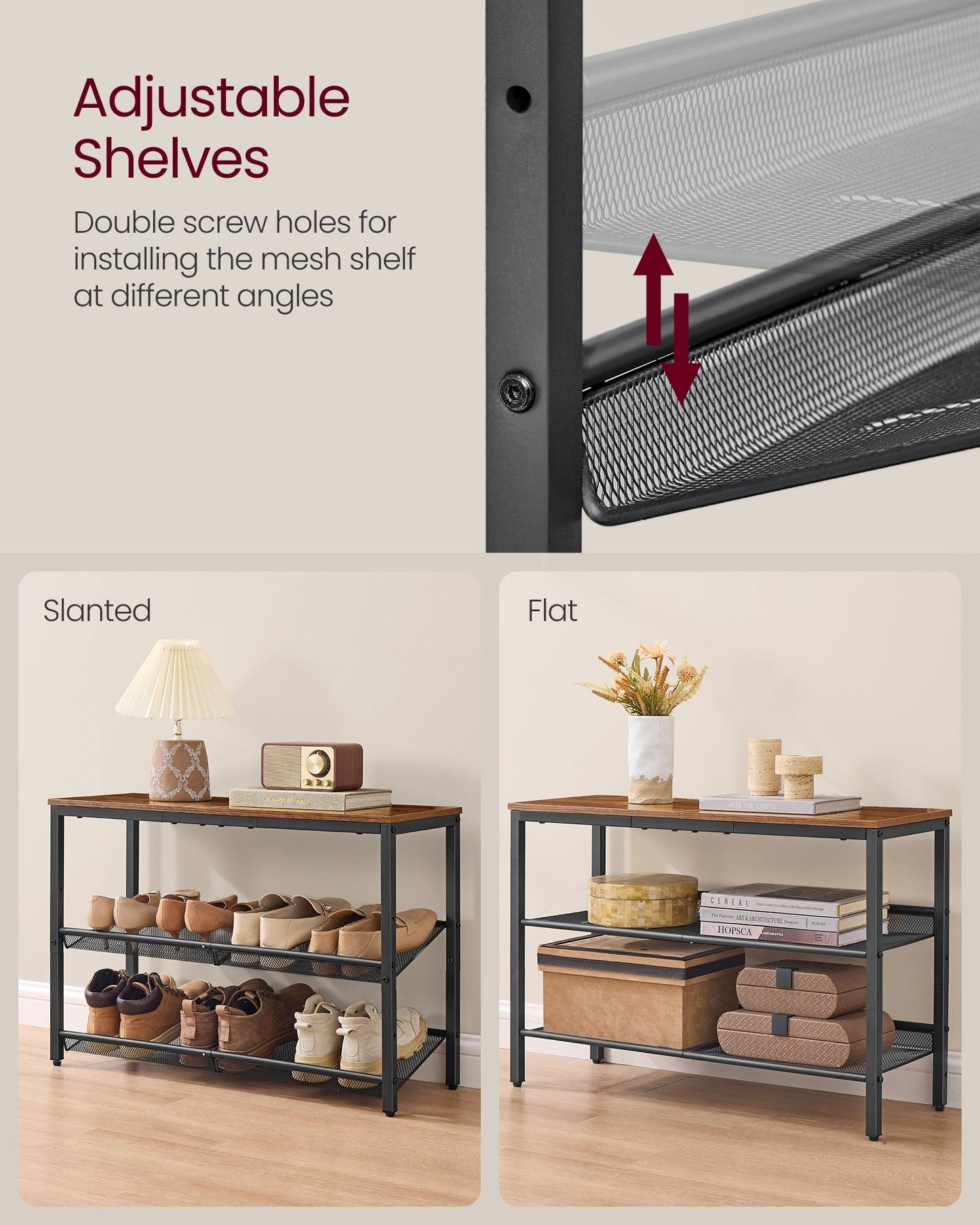 Shoe Rack for Entryway, 3-Tier Shoe Rack Organizer with Storage Shelves and Spacious Top