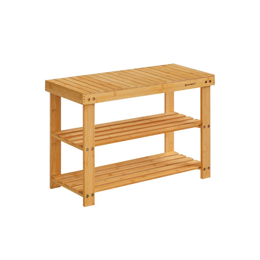 Sturdy Shoe Rack Bench, 3-Tier Bamboo Shoe Organizer, Storage Shelf Holds Up to 264 Lb, ideal for Entryway Hallway Bathroom Living Room and Corridor