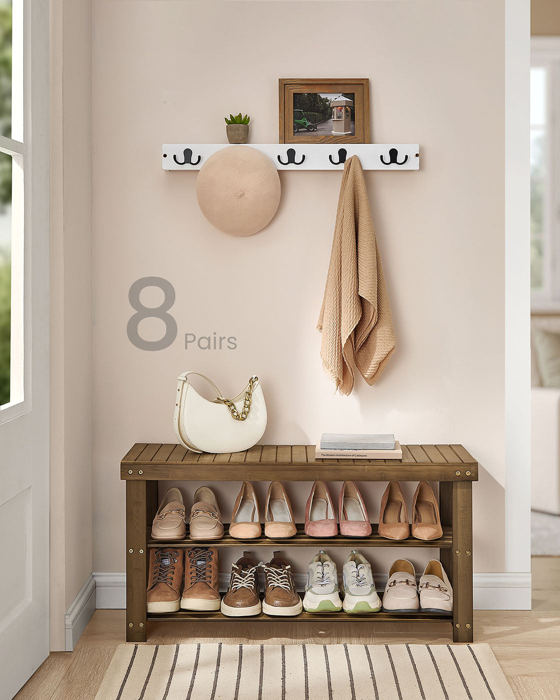 Shoe Rack Bench 3-Tier Bamboo Shoe Storage Organizer Yellow Brown