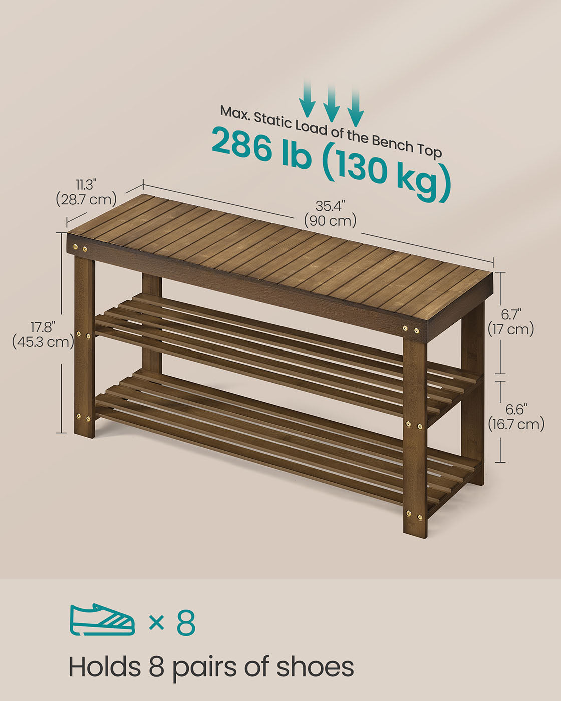 Shoe Rack Bench 3-Tier Bamboo Shoe Storage Organizer Yellow Brown