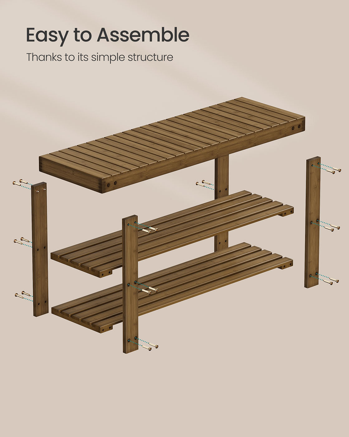 Shoe Rack Bench 3-Tier Bamboo Shoe Storage Organizer Yellow Brown
