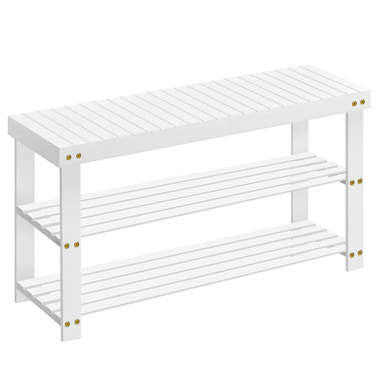Shoe Rack Bench, 3-Tier Bamboo Shoe Storage Organizer, Entryway Bench