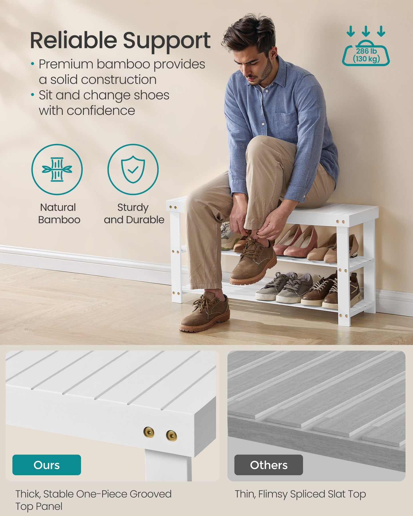 Shoe Rack Bench, 3-Tier Bamboo Shoe Storage Organizer, Entryway Bench