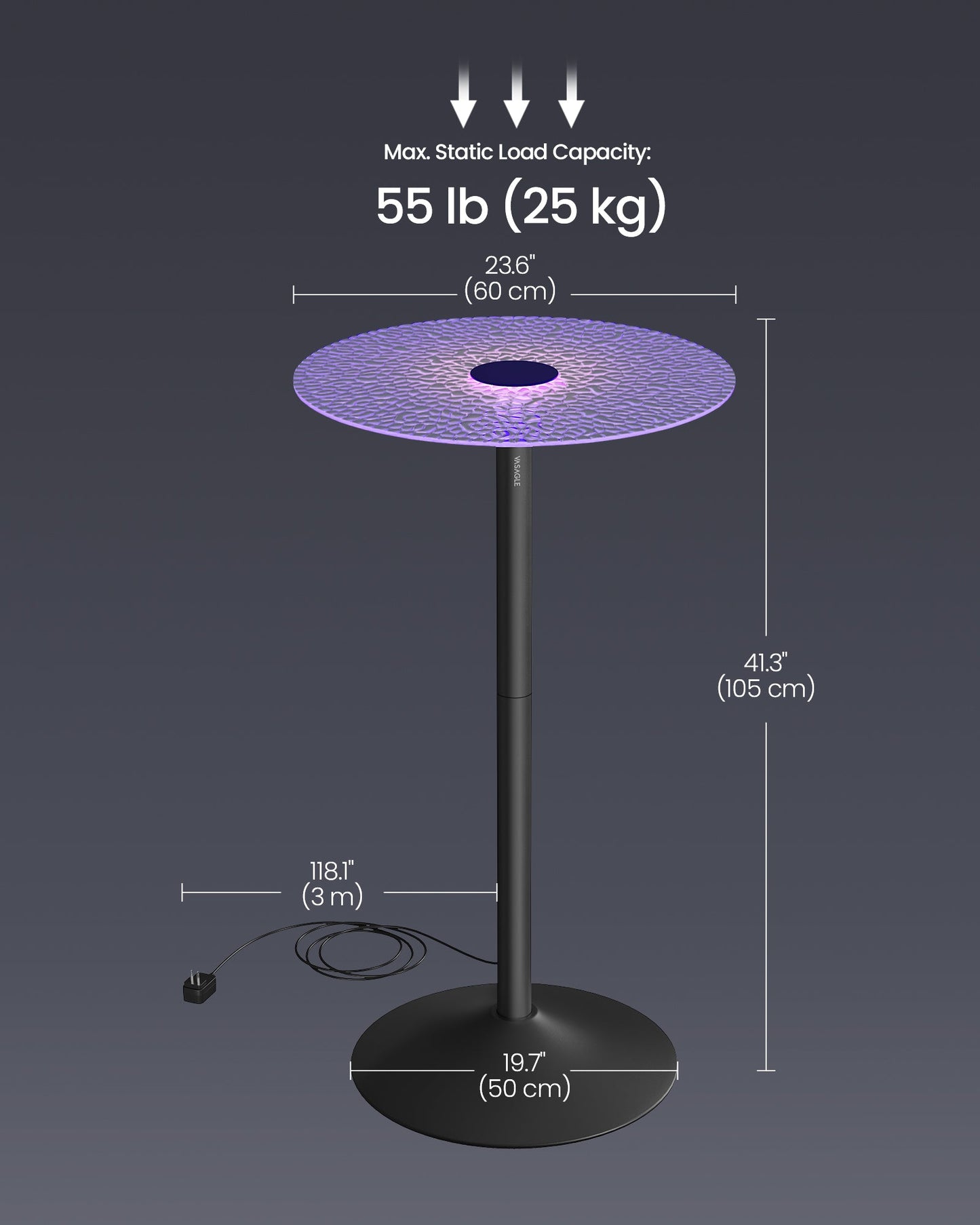 Round Cocktail Table with Multi-Colored Lights and Glass Top