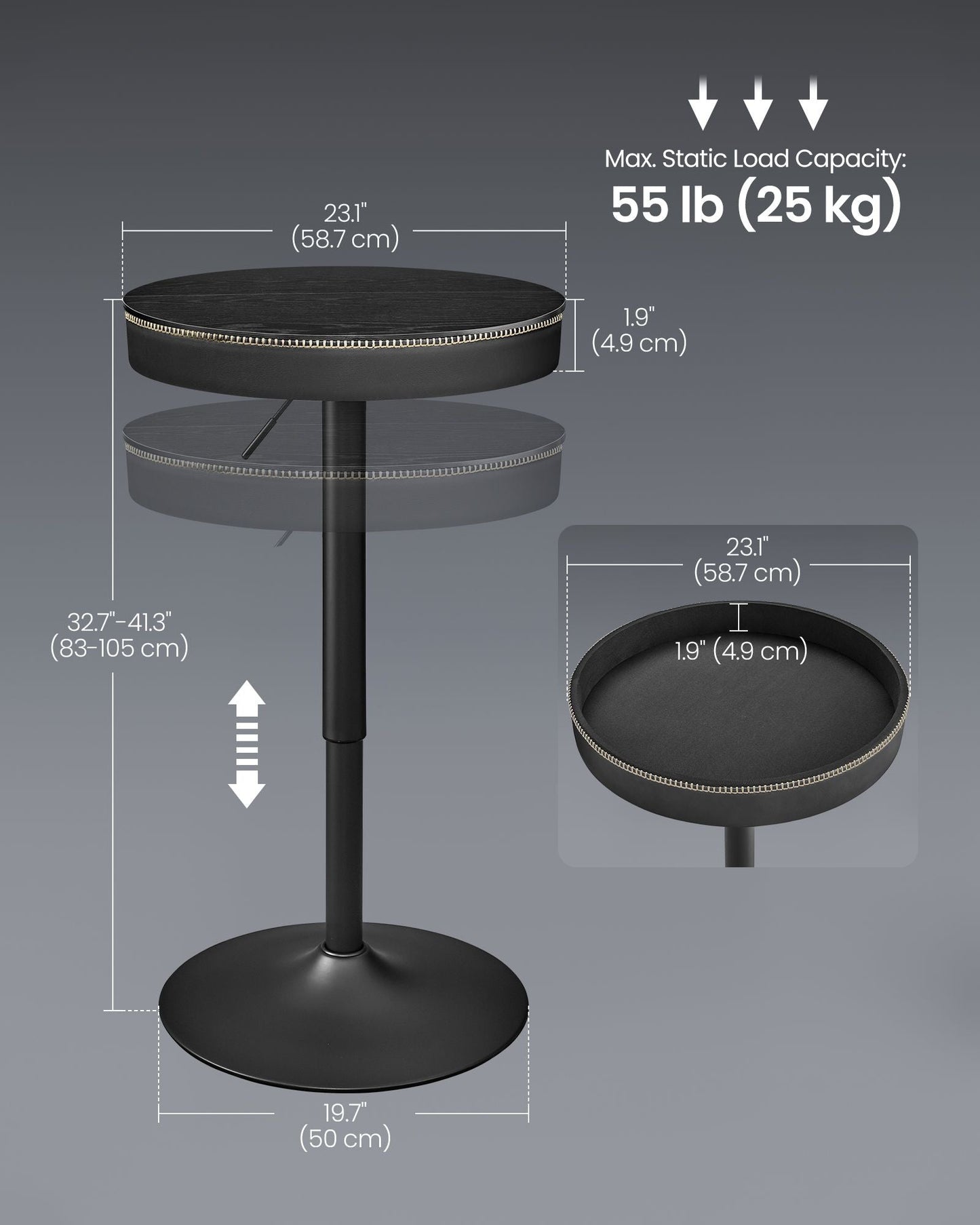 EKHO Collection - Height Adjustable Bar Table Set of 2