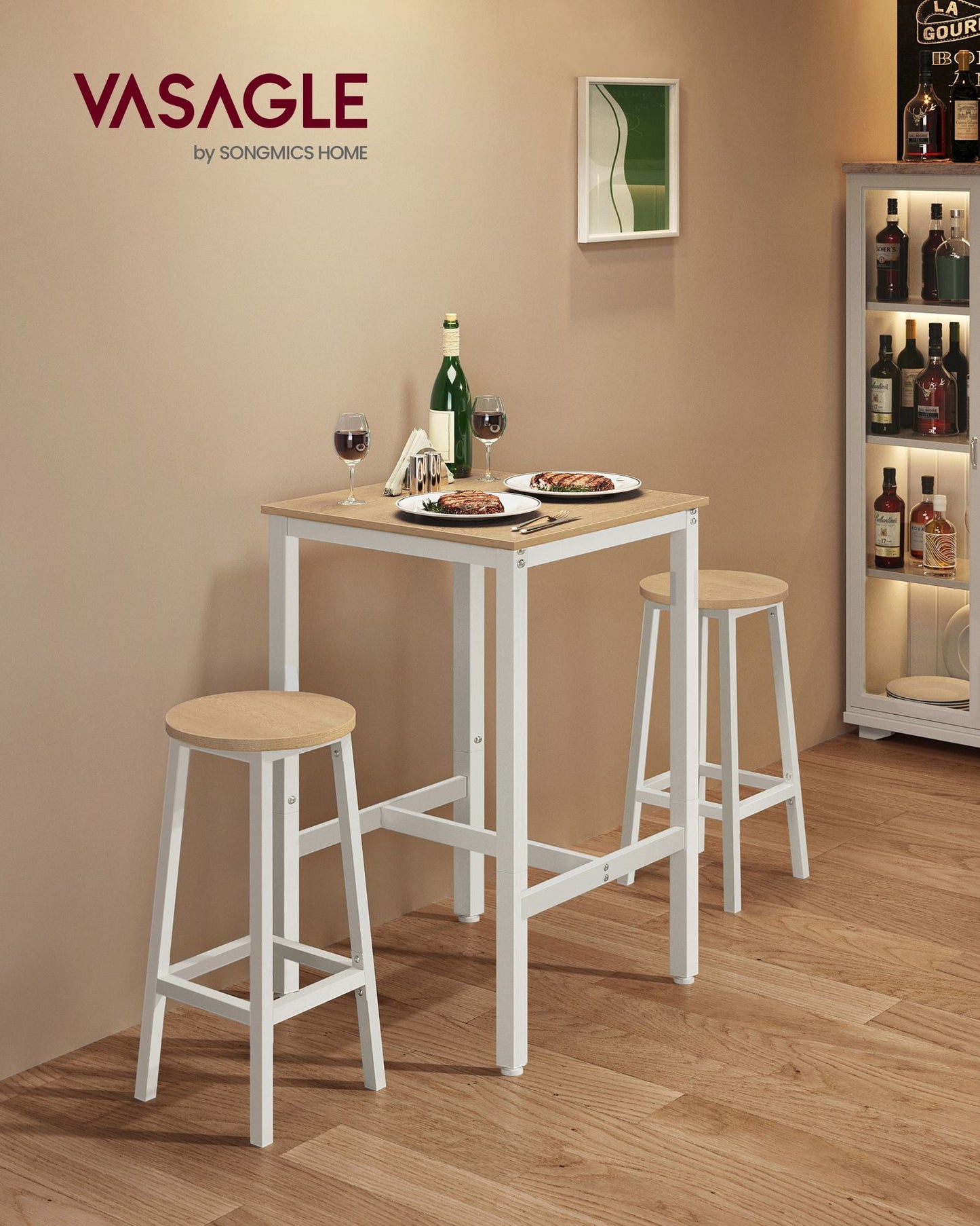 Bar Table with Metal Frame Oak Beige and White
