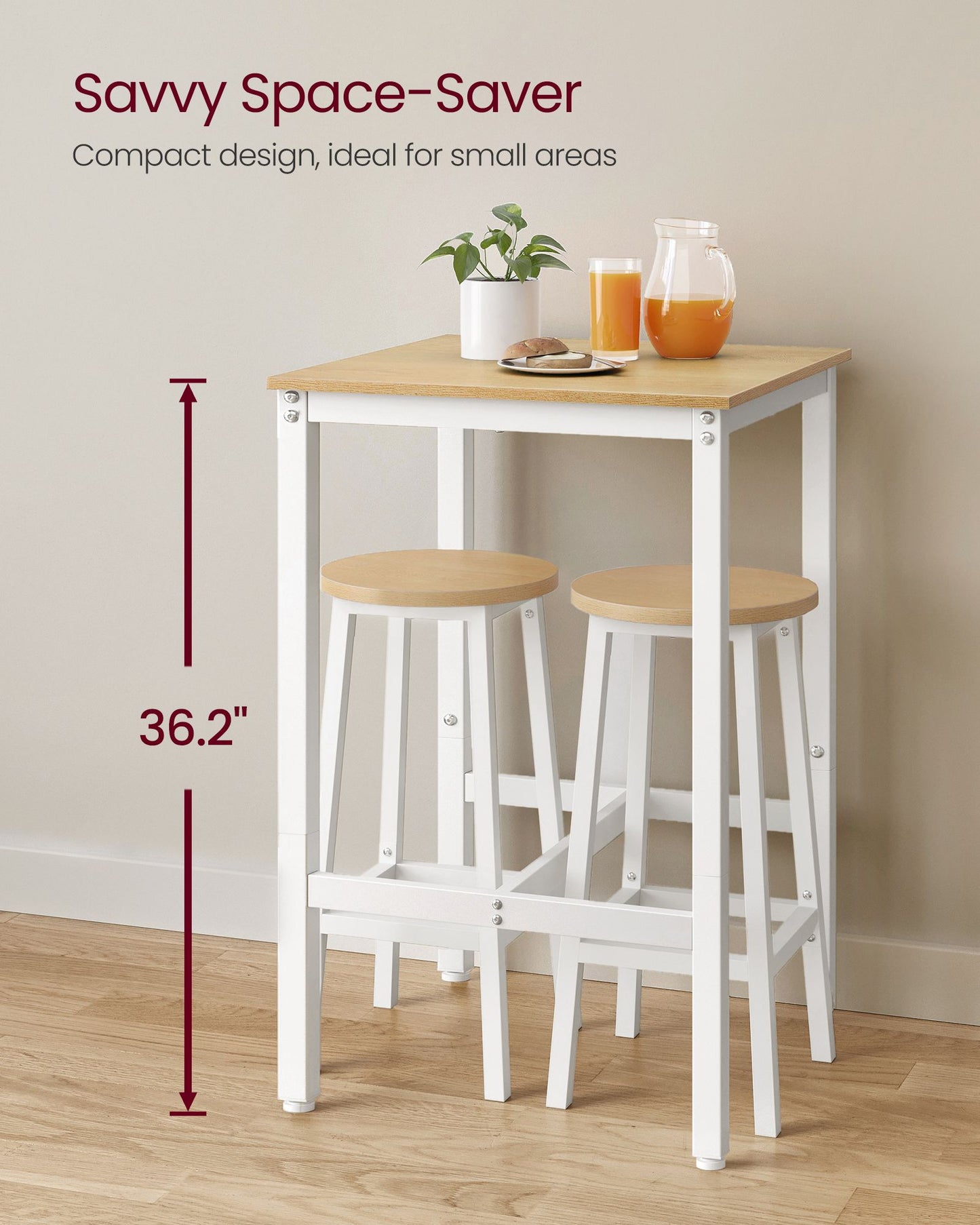 Bar Table with Metal Frame Oak Beige and White
