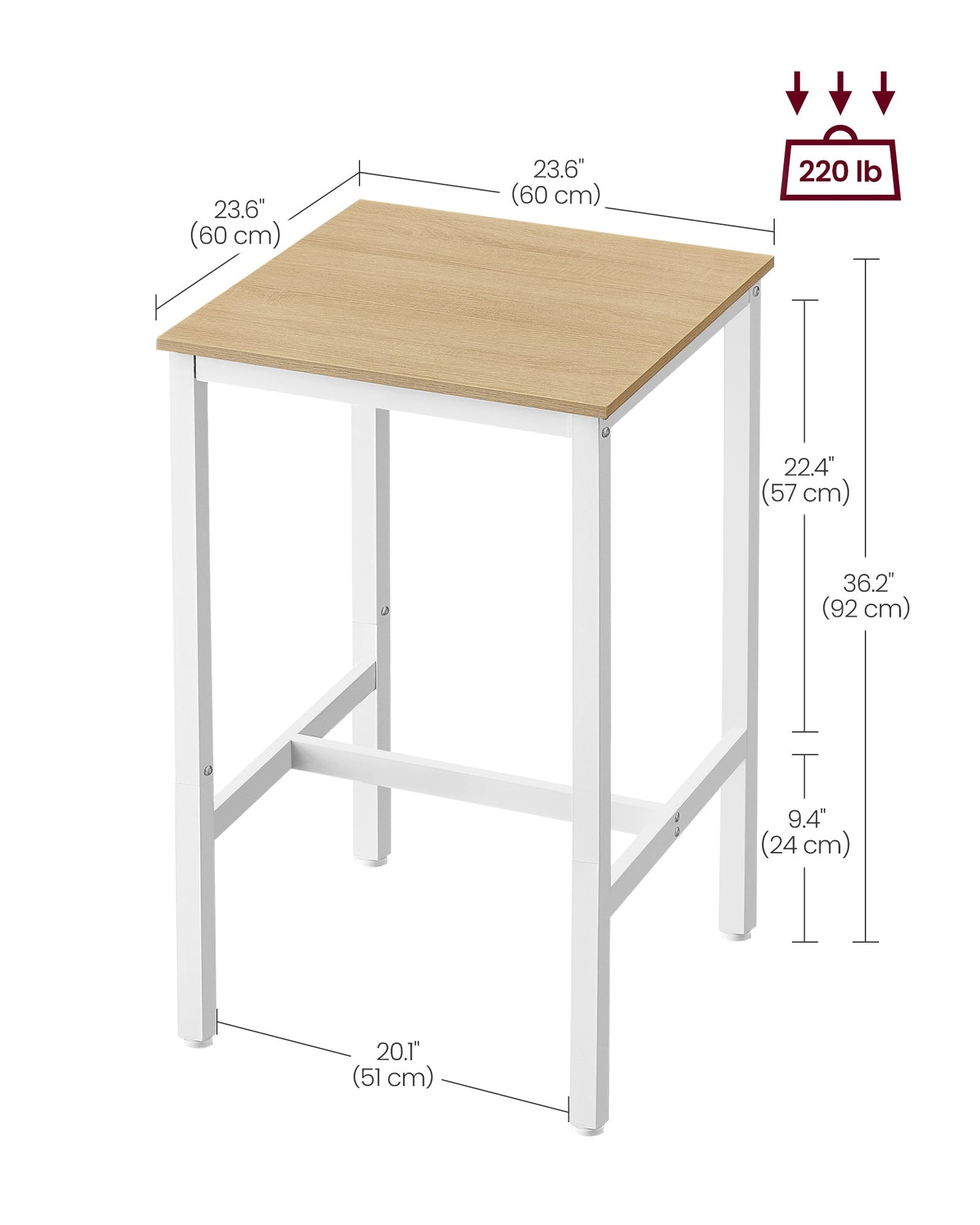 Bar Table with Metal Frame Oak Beige and White