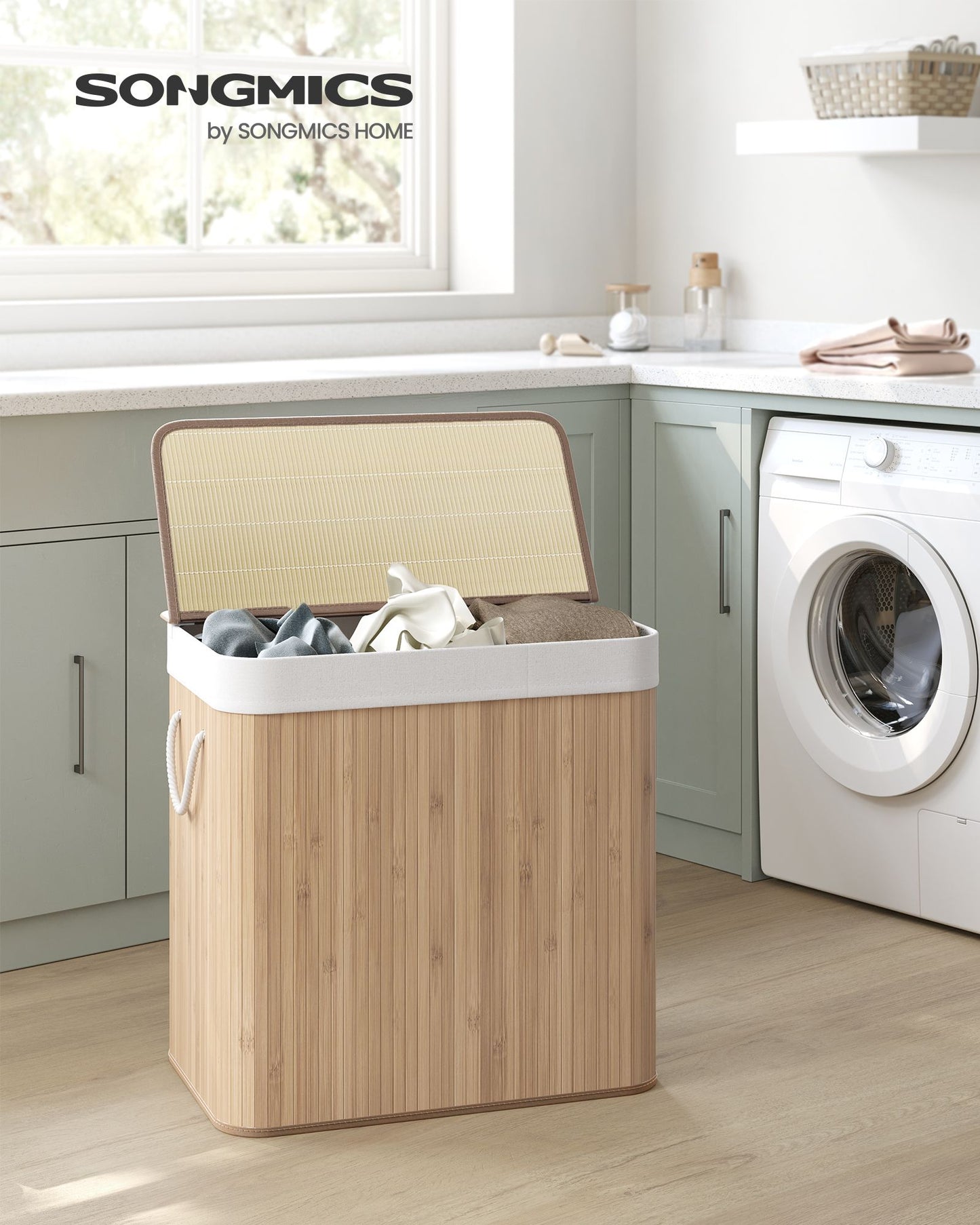 3-Section Laundry Hamper with Lid 39.6 Gallons (150L)