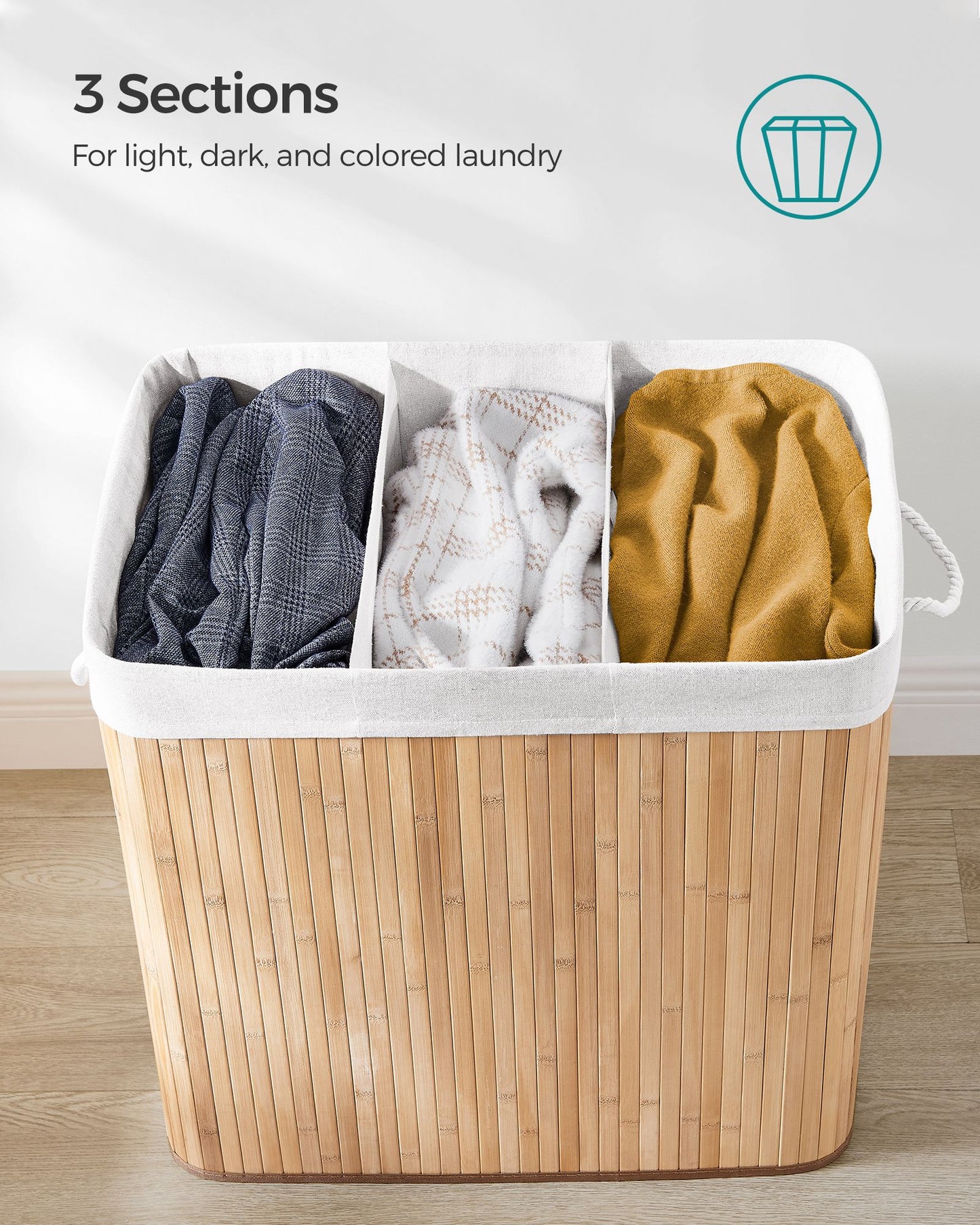 3-Section Laundry Hamper with Lid 39.6 Gallons (150L)